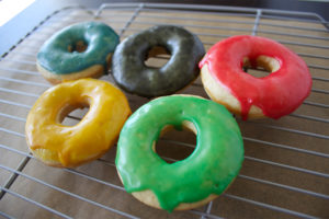 Olympic Ring Donuts on Cooling Rack